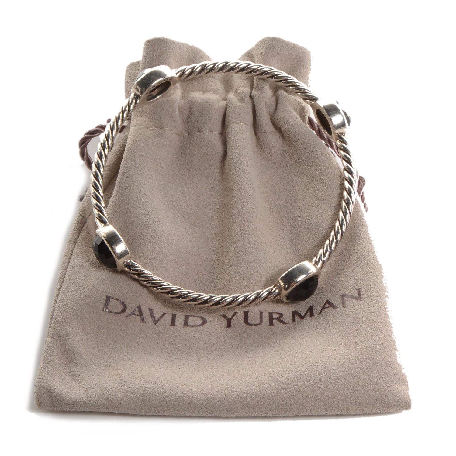 David Yurman Sterling Silver Black Onyx 3mm Color Classics Four Station Bangle Bracelet 5 of 5