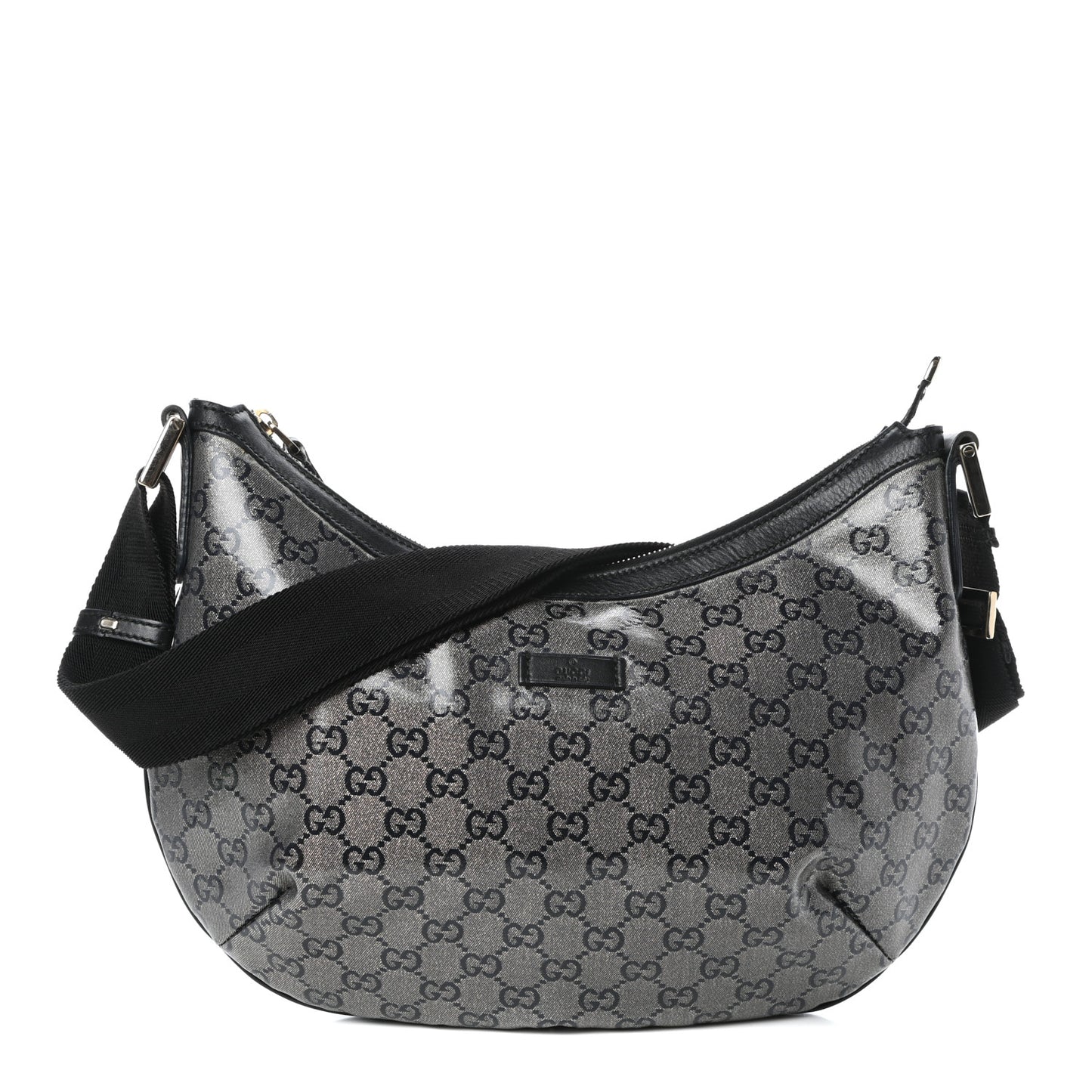 Crystal Monogram Medium Half Moon Hobo Black