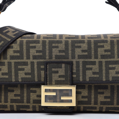Fendi Fabric Jacquard FF 1974 Medium Baguette Tobacco Moro Black 11 of 12