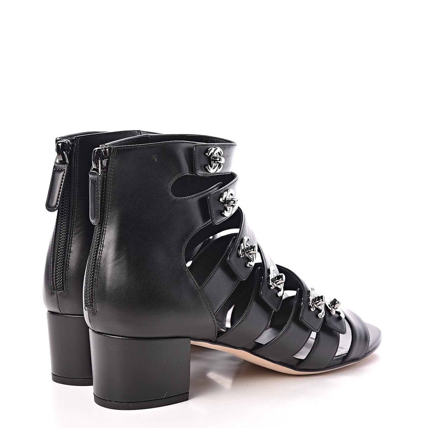 Calfskin CC Turnlock Sandals 38 Black