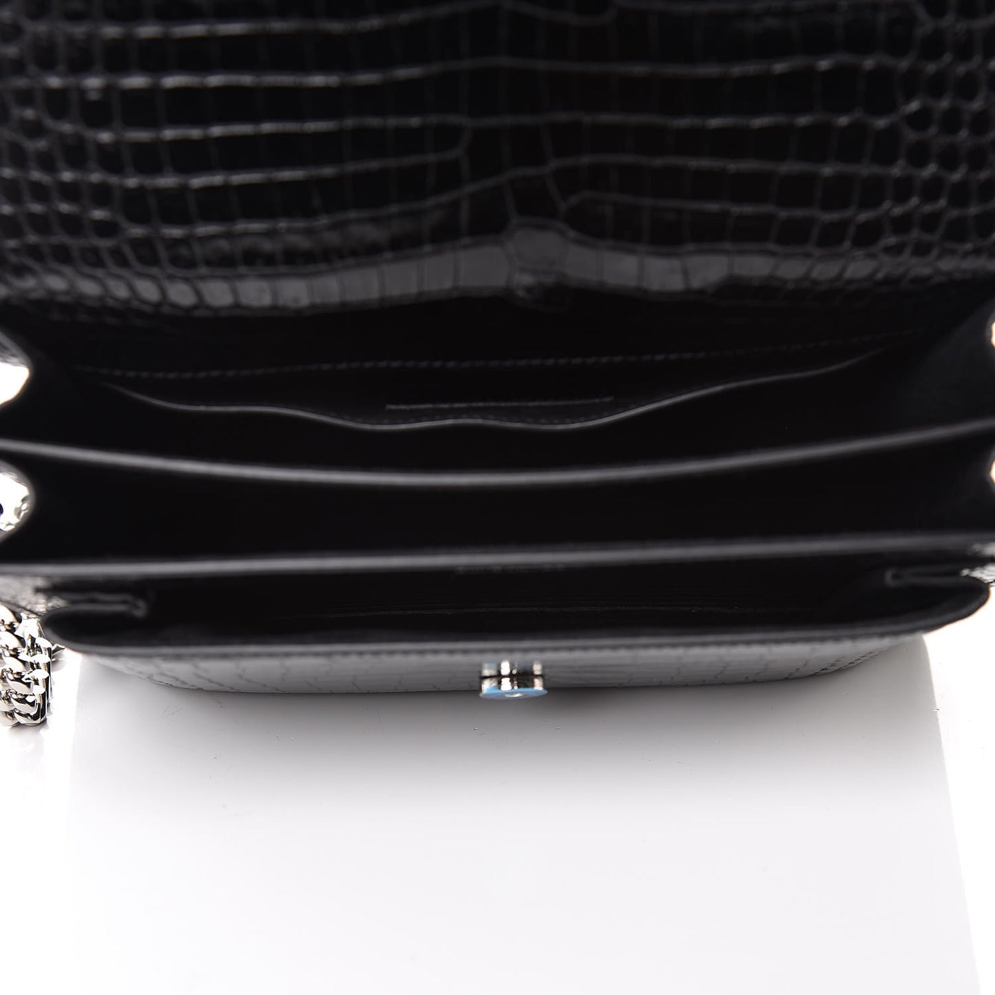 Calfskin Crocodile Embossed Medium Monogram Sunset Black