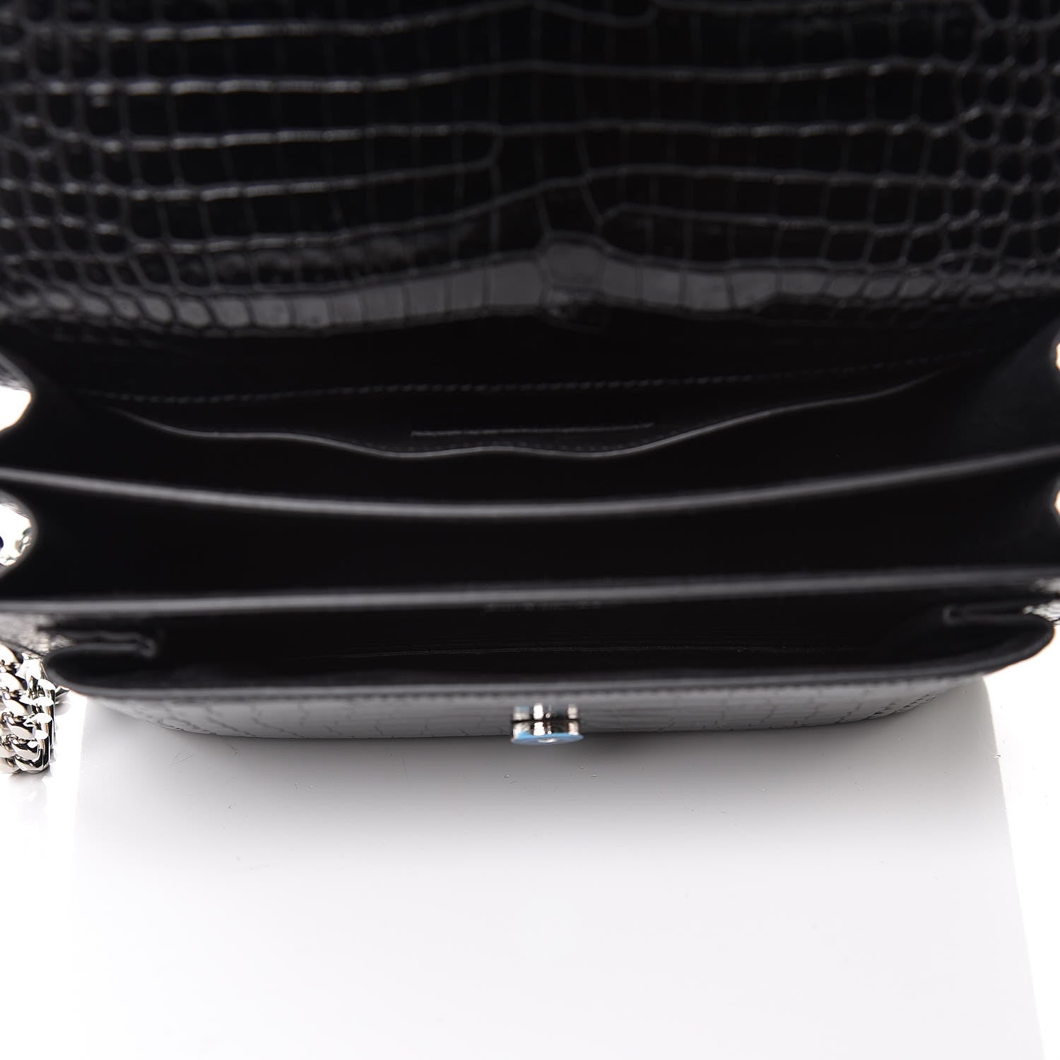 Saint Laurent Calfskin Crocodile Embossed Medium Monogram Sunset Black 5 of 7