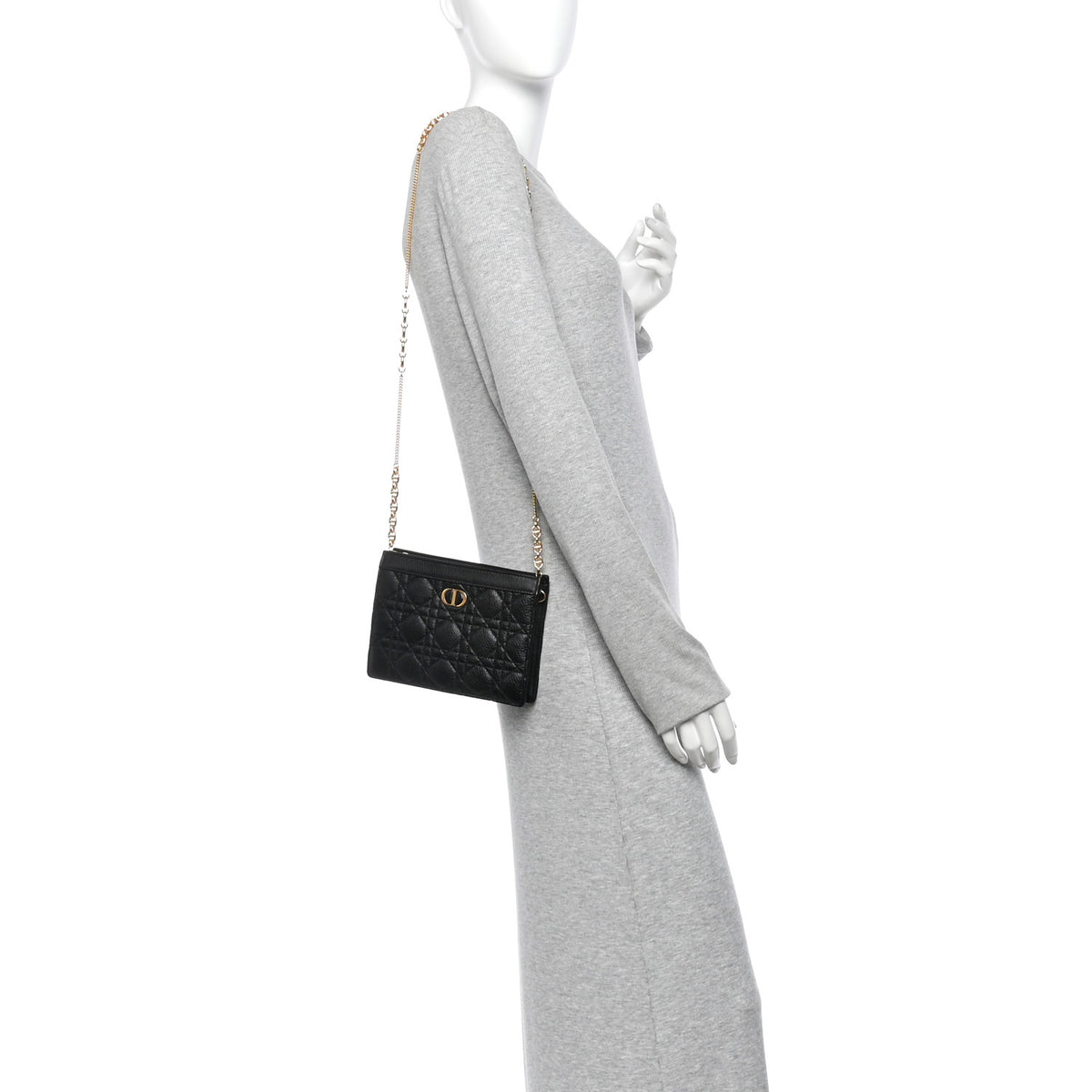 Christian Dior Calfskin Cannage Caro Zipped Pouch With Chain Black 2 of 10