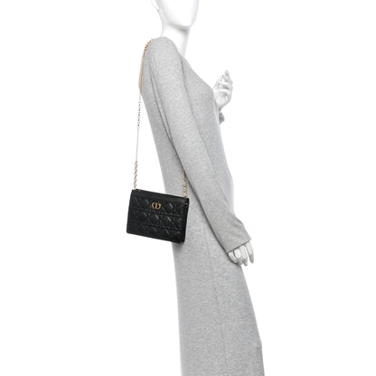 Christian Dior Calfskin Cannage Caro Zipped Pouch With Chain Black 2 of 10