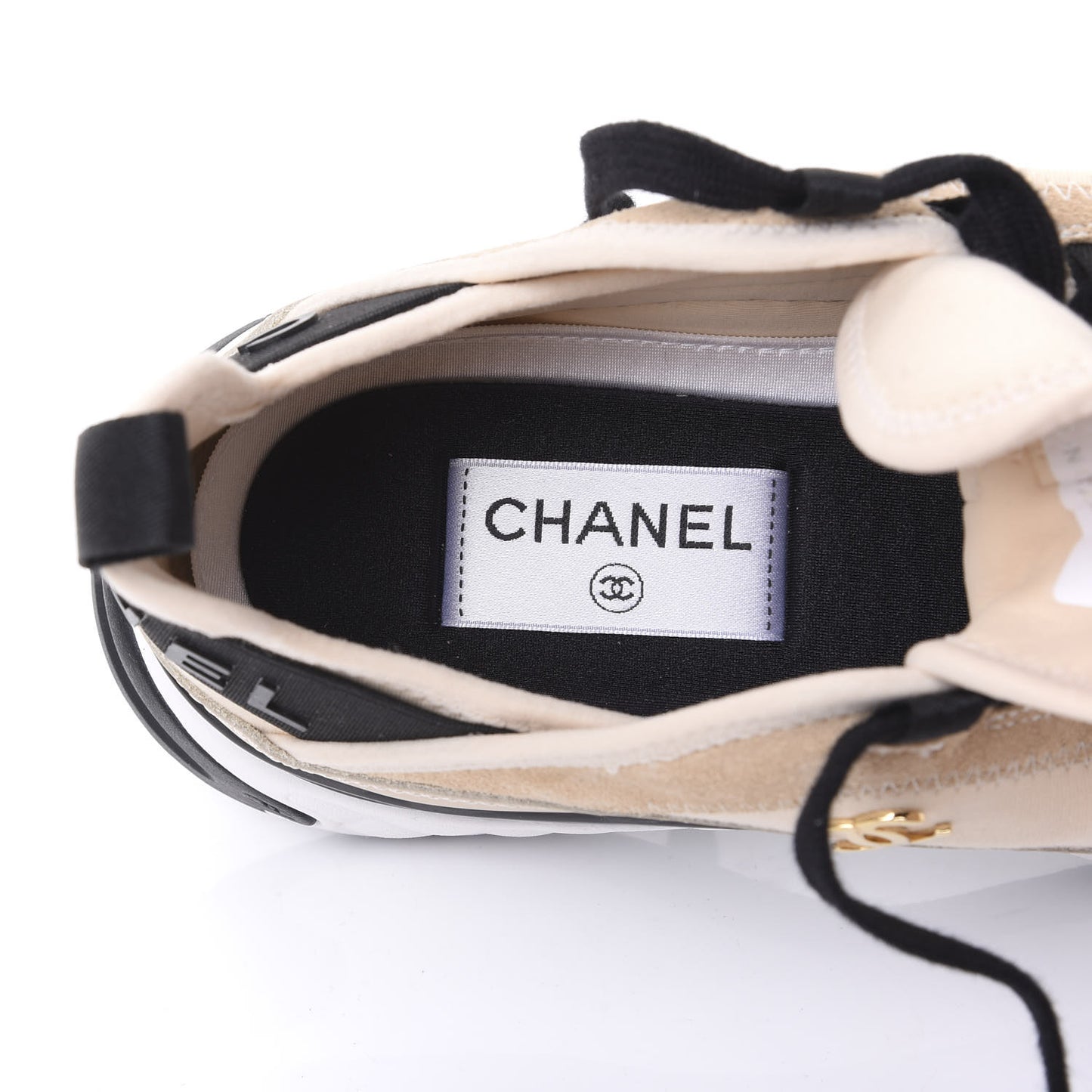 Fabric Calfskin Suede CC Sneakers 39 Beige