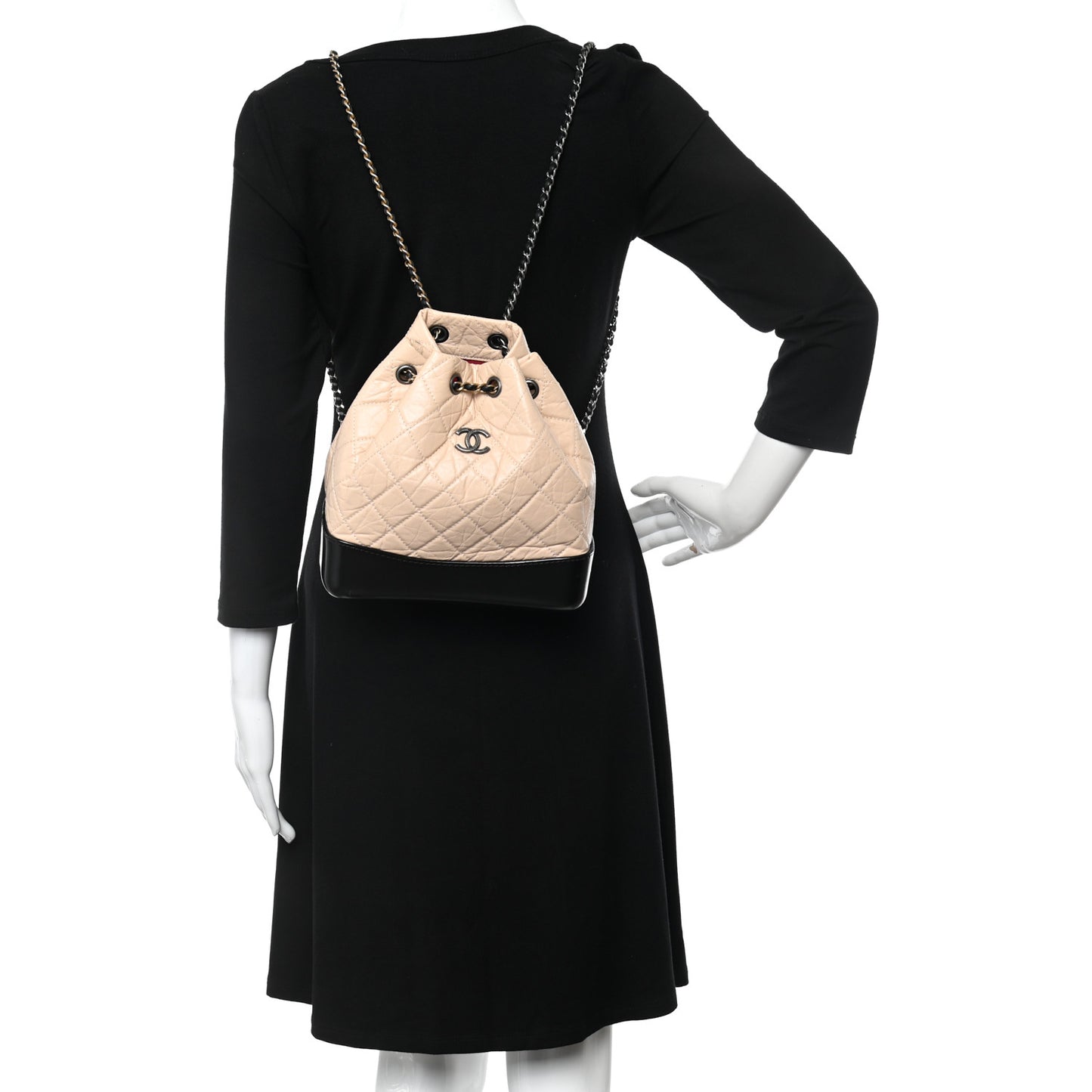 Aged Calfskin Quilted Small Gabrielle Backpack Beige Black