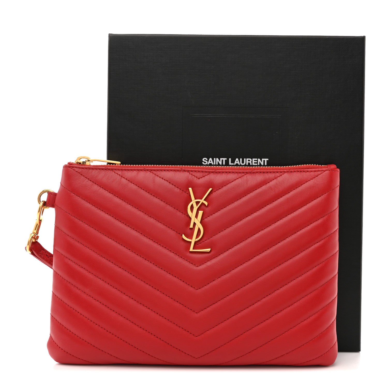 Saint Laurent Calfskin Matelasse Chevron Monogram A5 Wristlet Bandana Red 11 of 11