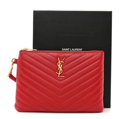 Saint Laurent Calfskin Matelasse Chevron Monogram A5 Wristlet Bandana Red 11 of 11