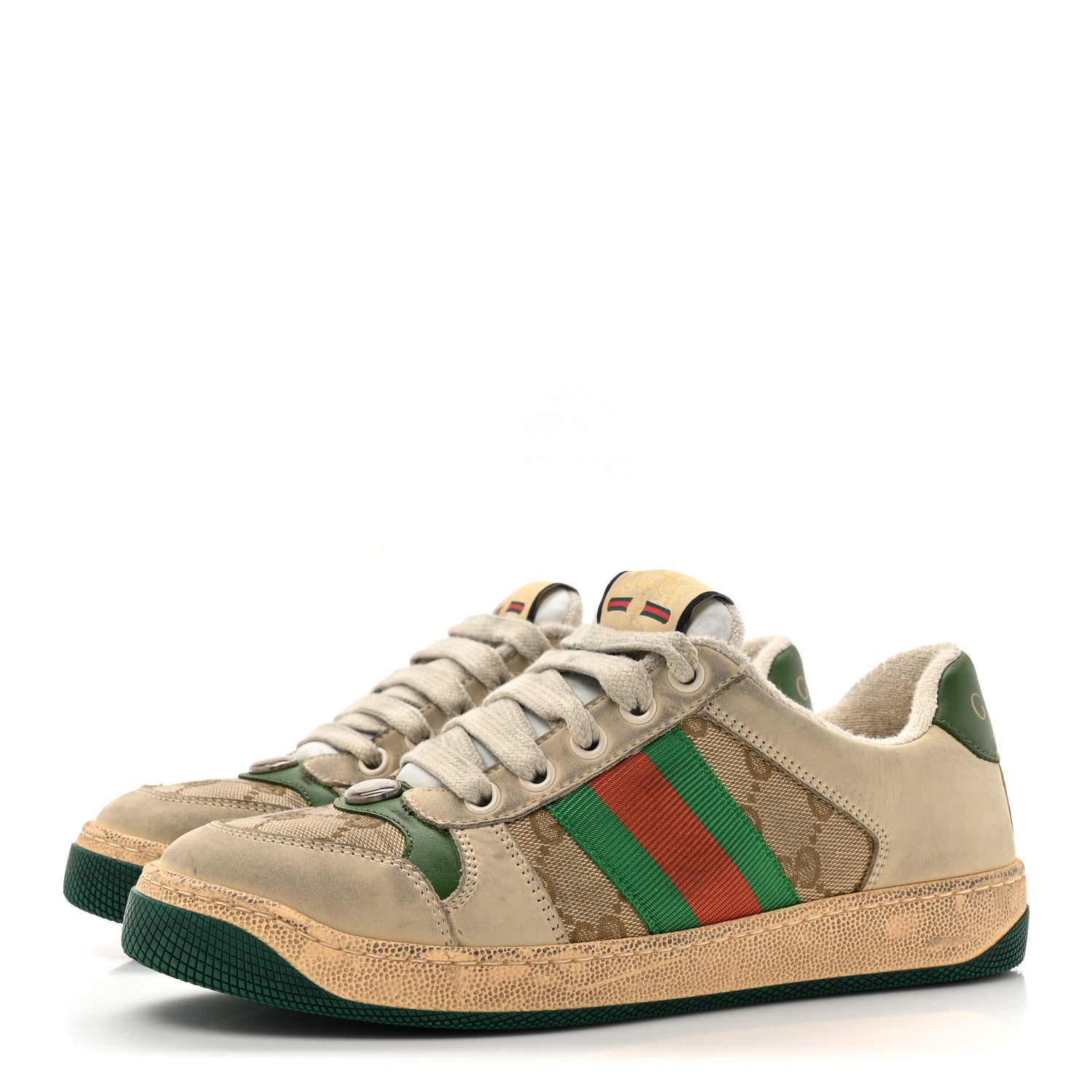 Gucci GG Monogram Nubuck Web Womens Screener Sneakers 35.5 New Sand Dusty Milk Vintage Green 3 of 12