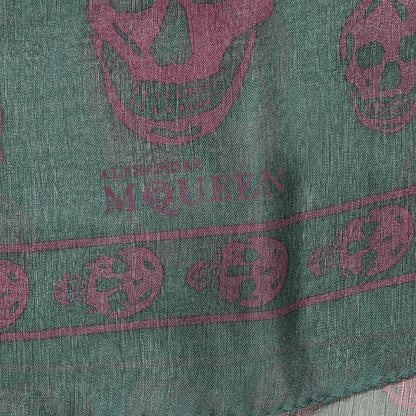 Alexander McQueen Silk Chiffon Skull Scarf Green Purple 4 of 6