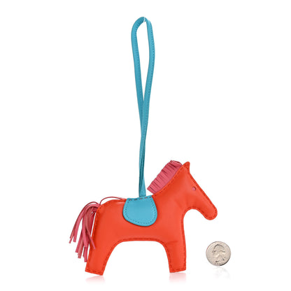 Hermes Milo Lambskin Grigri Rodeo Horse Bag Charm MM Orange Poppy Rose Azalee Bleu Azteque 2 of 4