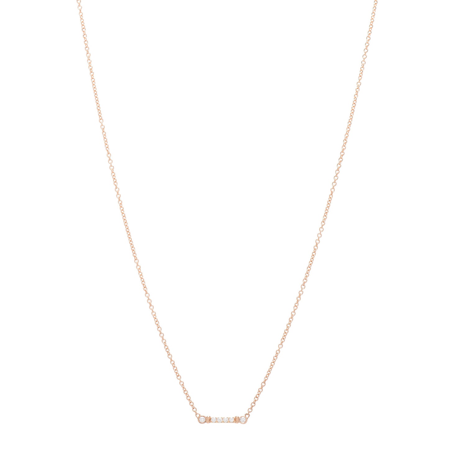 18K Rose Gold Diamond Fleur de Lis Key Bar Pendant Necklace