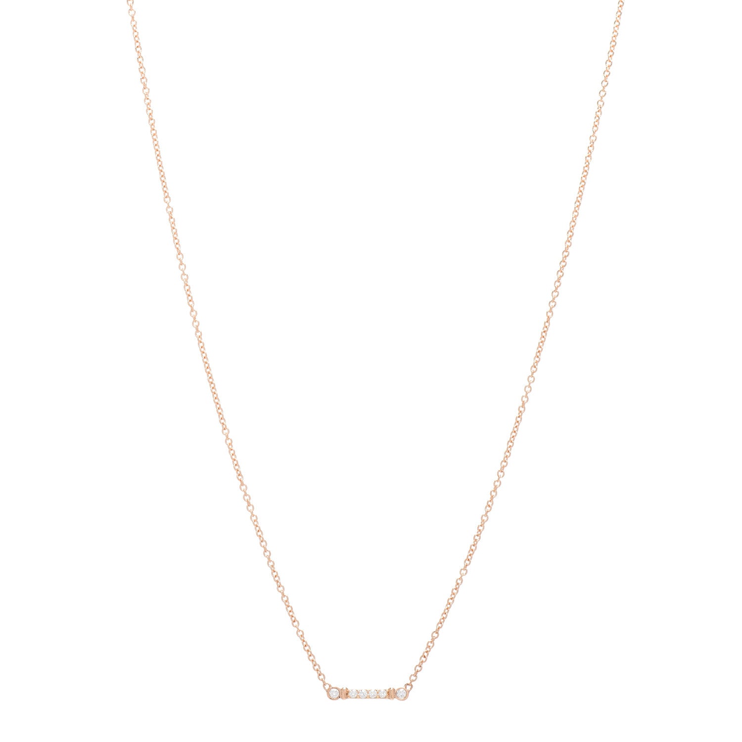 Tiffany 18K Rose Gold Diamond Fleur de Lis Key Bar Pendant Necklace 1 of 4