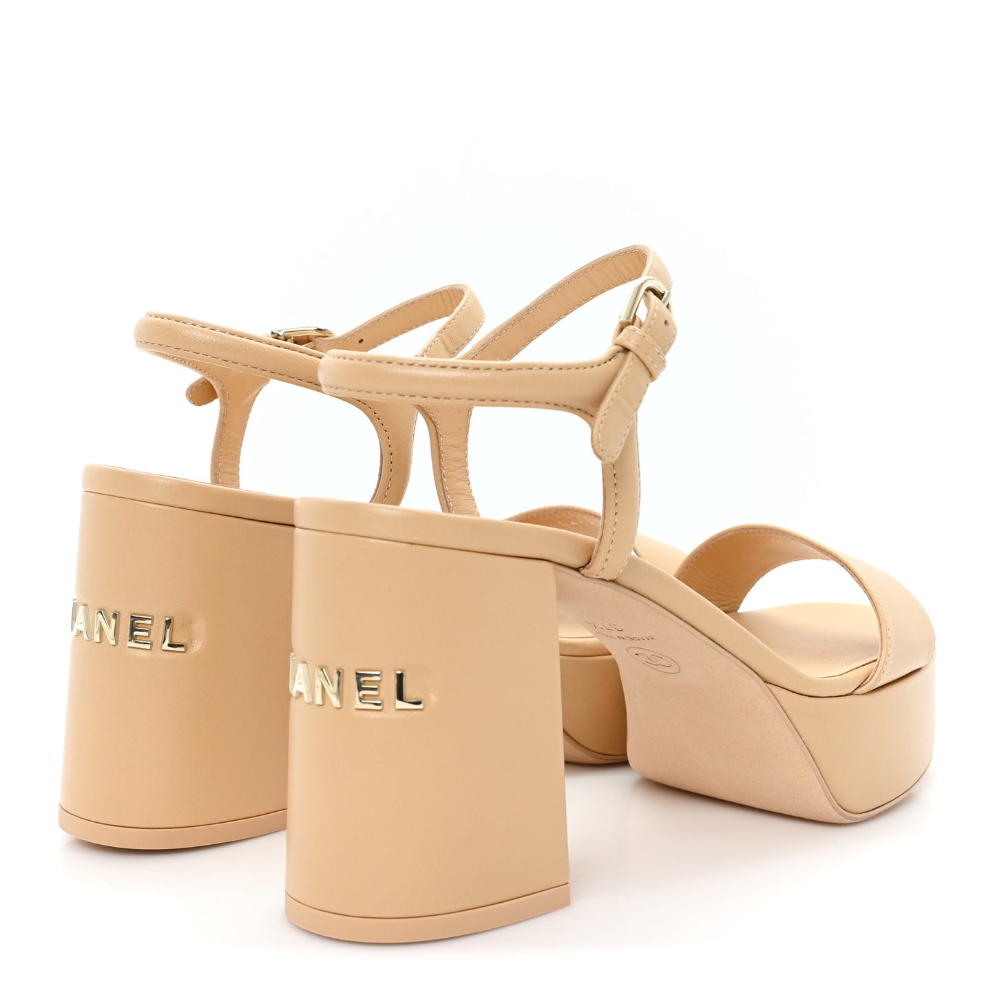 Lambskin Logo Platform Sandals 37.5 Beige