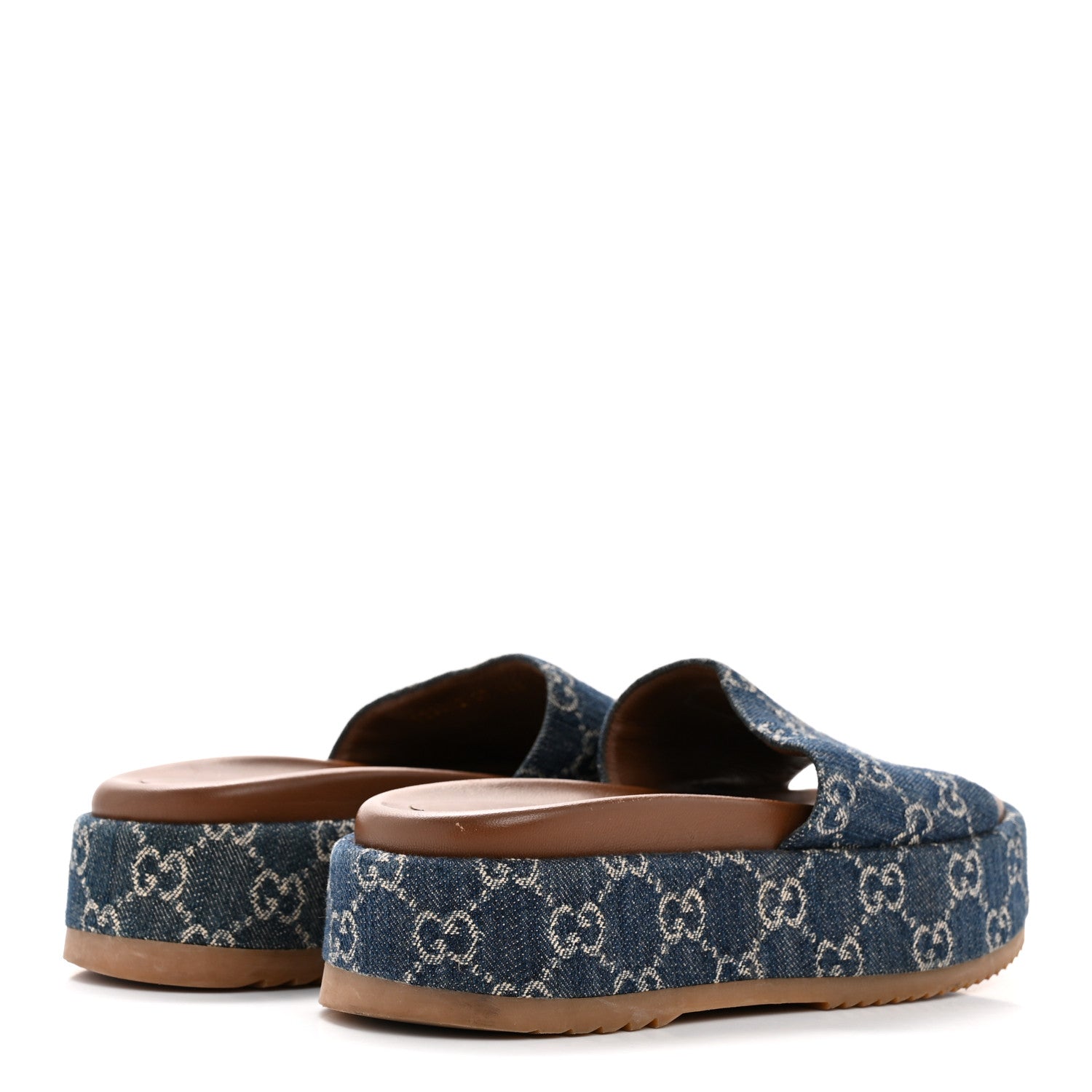 Gucci New Denim GG Monogram Angelina Platform 55mm Slide Sandals 37 Blue Tea 5 of 9