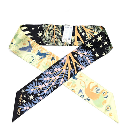 Hermes Silk Sous Le Charme D Orphee Twilly Bleu Black Jaune Soufre 1 of 4