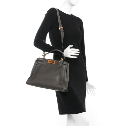 Fendi Vitello Seta Shiny Nappa Medium Peekaboo Iconic Satchel Carbone Blue 2 of 8