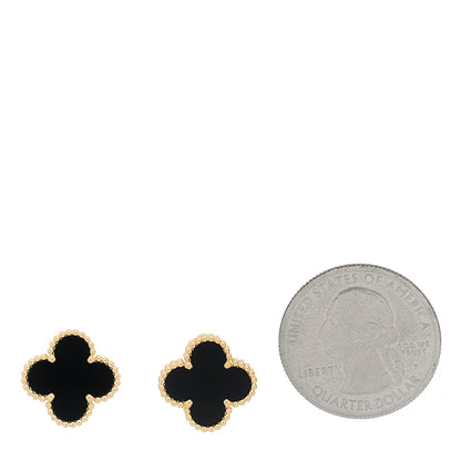 Van Cleef & Arpels 18k Yellow Gold Black Onyx Vintage Alhambra Earrings 2 of 5
