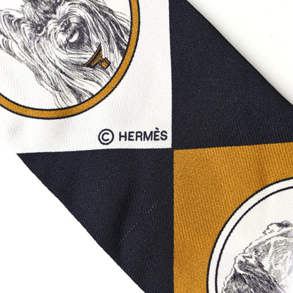 Hermes Silk Colliers et Chiens Twilly Black Gold White 3 of 4