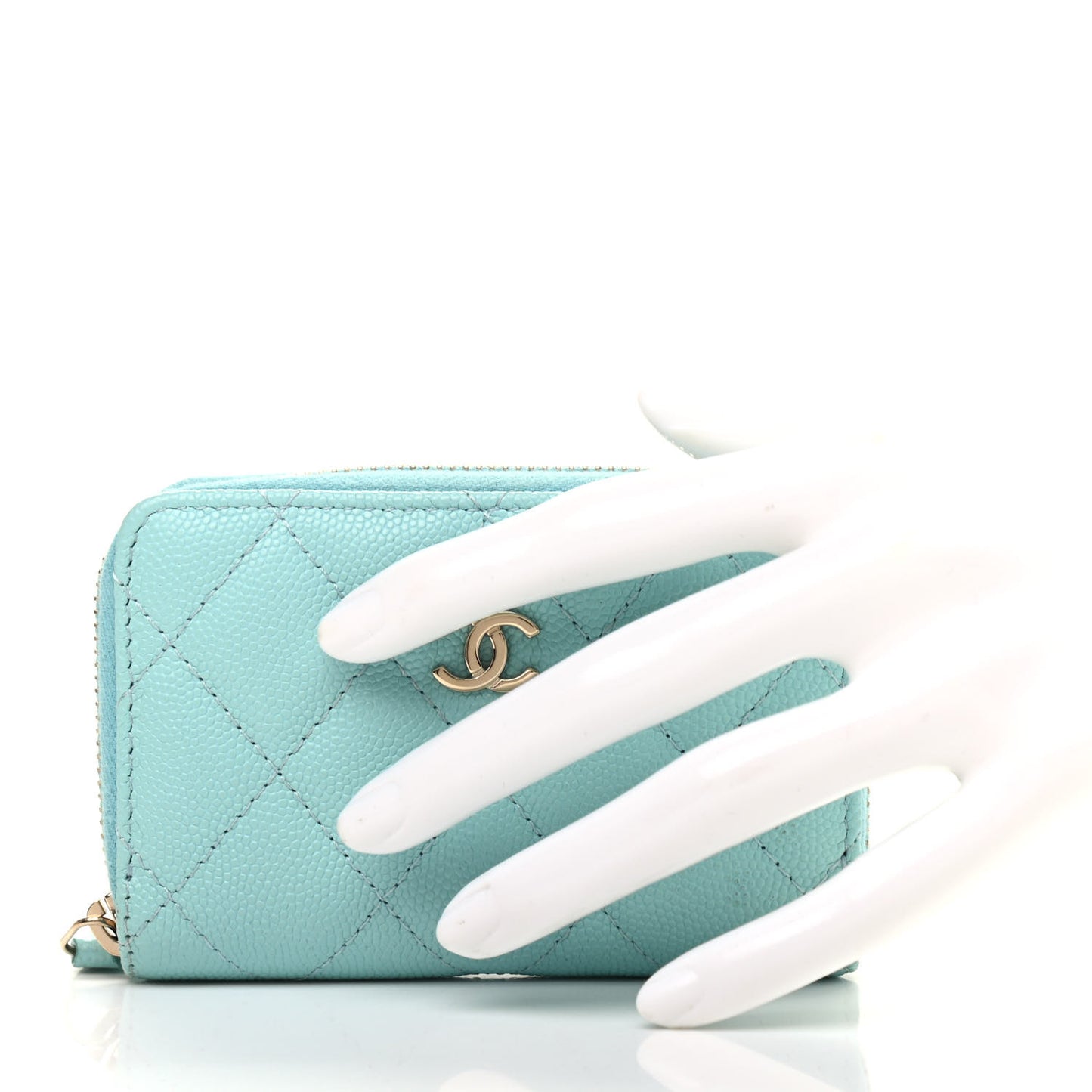Caviar Quilted Zip Coin Purse Light Blue