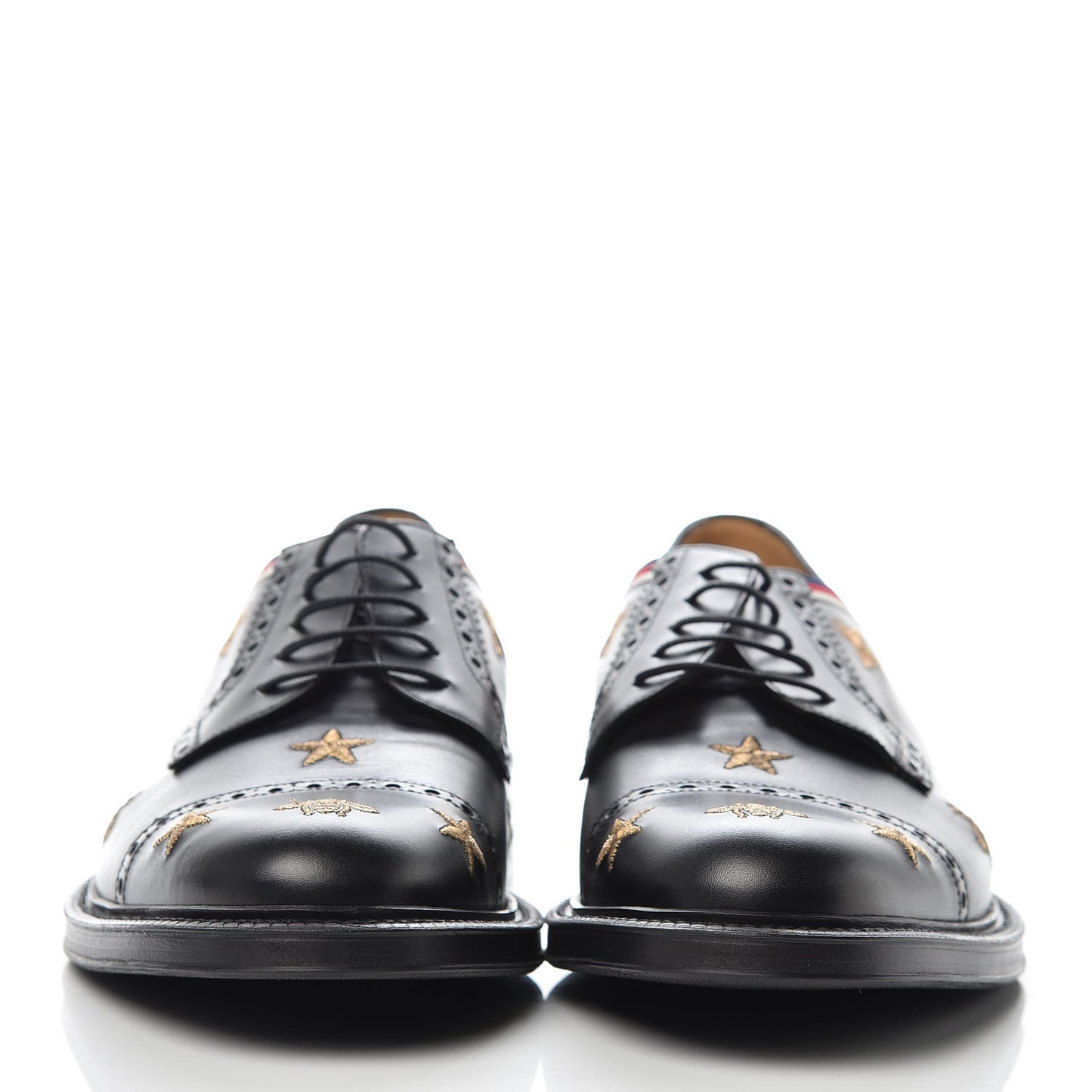 Calfskin Bee Star Embroidered Mens Captoe Derby Loafers 10 Black