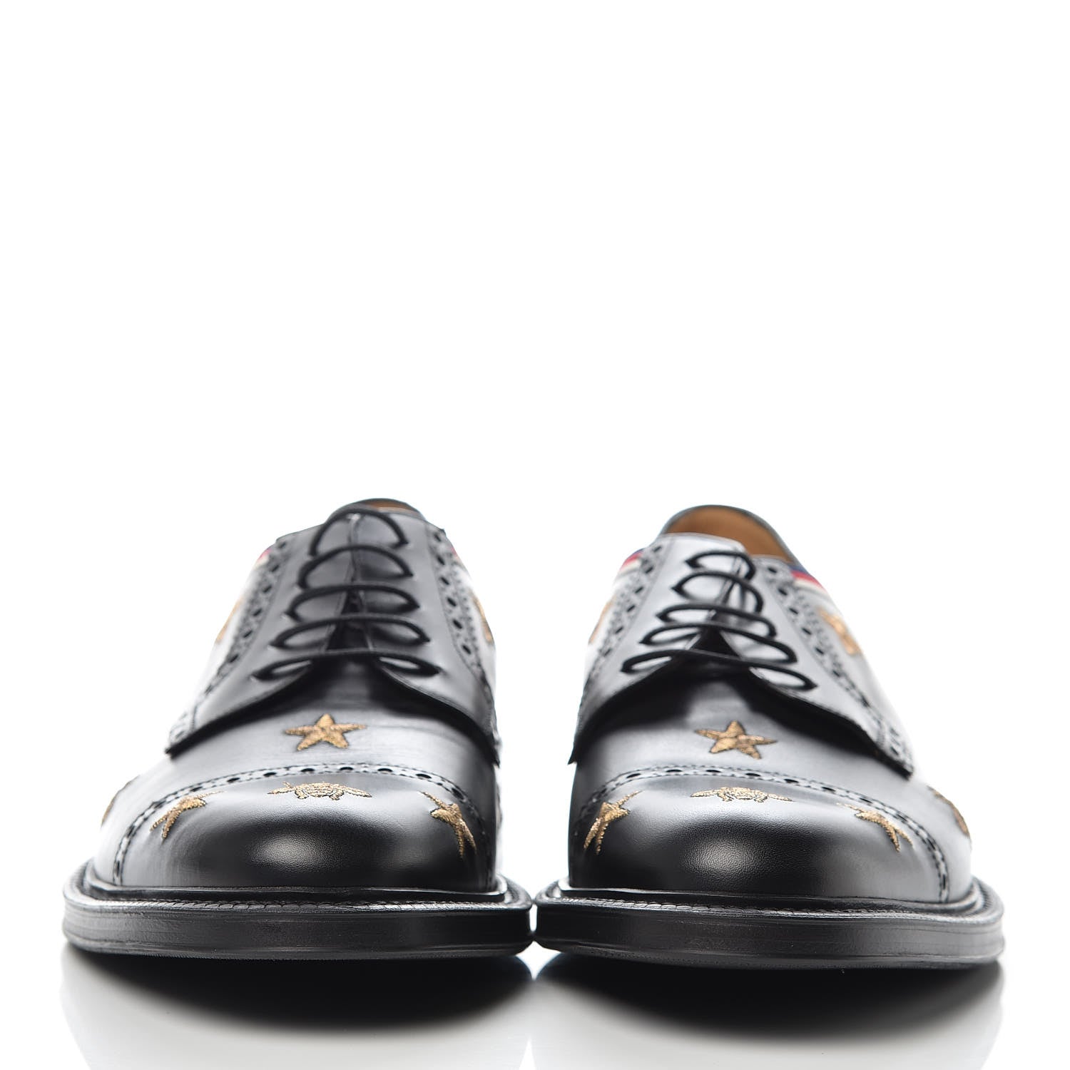 Gucci Calfskin Bee Star Embroidered Mens Captoe Derby Loafers 10 Black 2 of 10