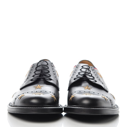Gucci Calfskin Bee Star Embroidered Mens Captoe Derby Loafers 10 Black 2 of 10