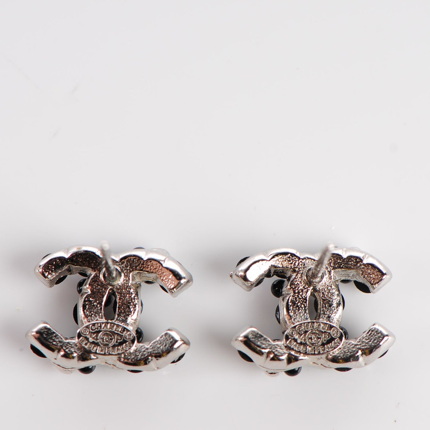 Resin Bead CC Earrings Silver Black