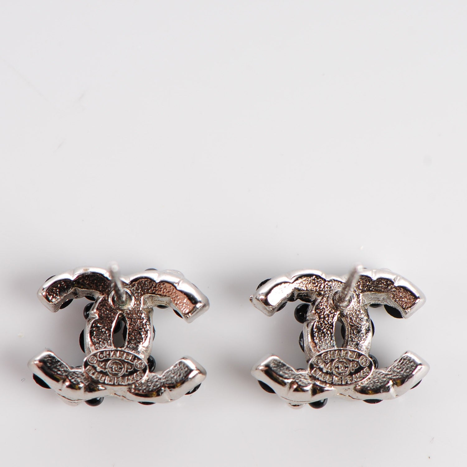 Chanel Resin Bead CC Earrings Silver Black 4 of 5