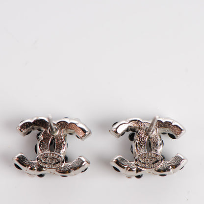 Chanel Resin Bead CC Earrings Silver Black 4 of 5