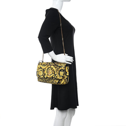 Versace Silk Barocco Printed Quilted Virtus V Chain Flap Shoulder Bag Black Gold 2 of 9