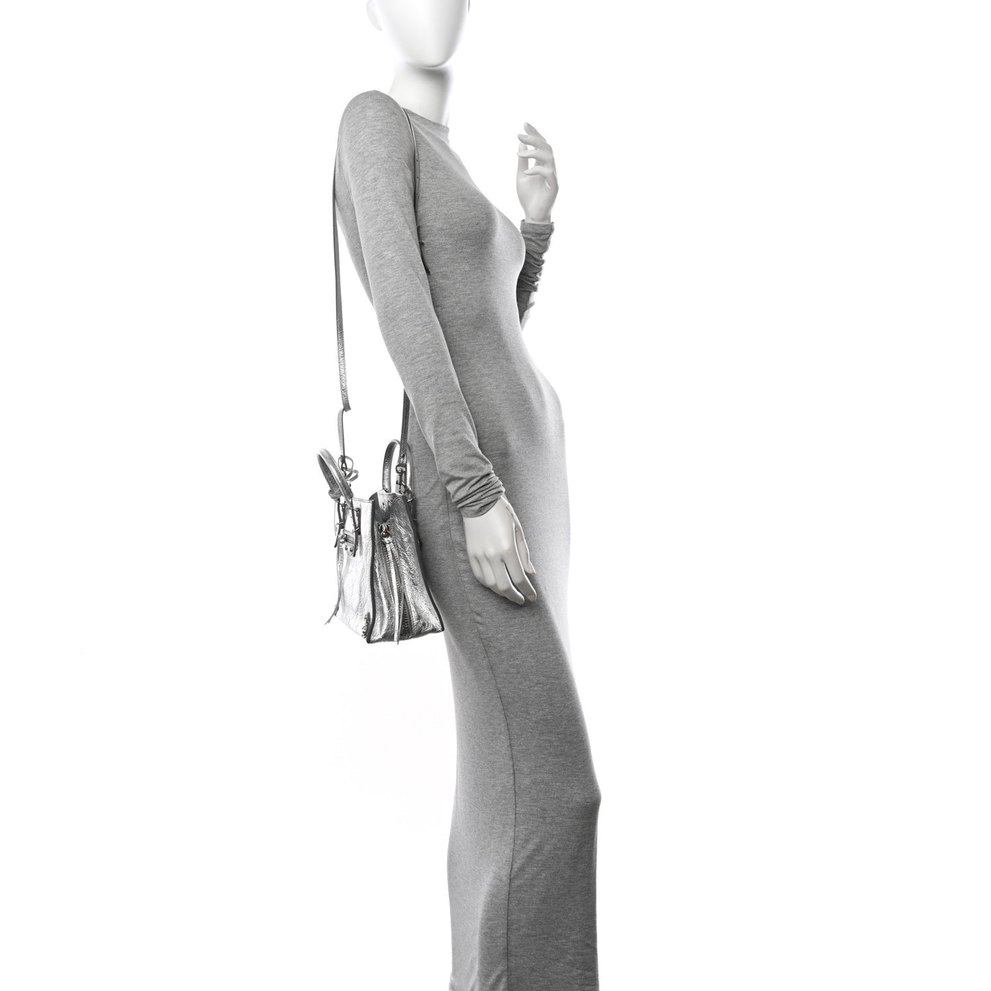 Metallic Calfskin Papier A6 Zip Around Tote Silver