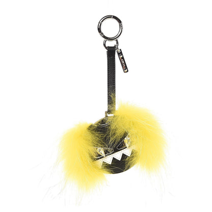 Fendi Fox Mink Fur Mirror Monster Bag Bug Charm Black Yellow 1 of 6