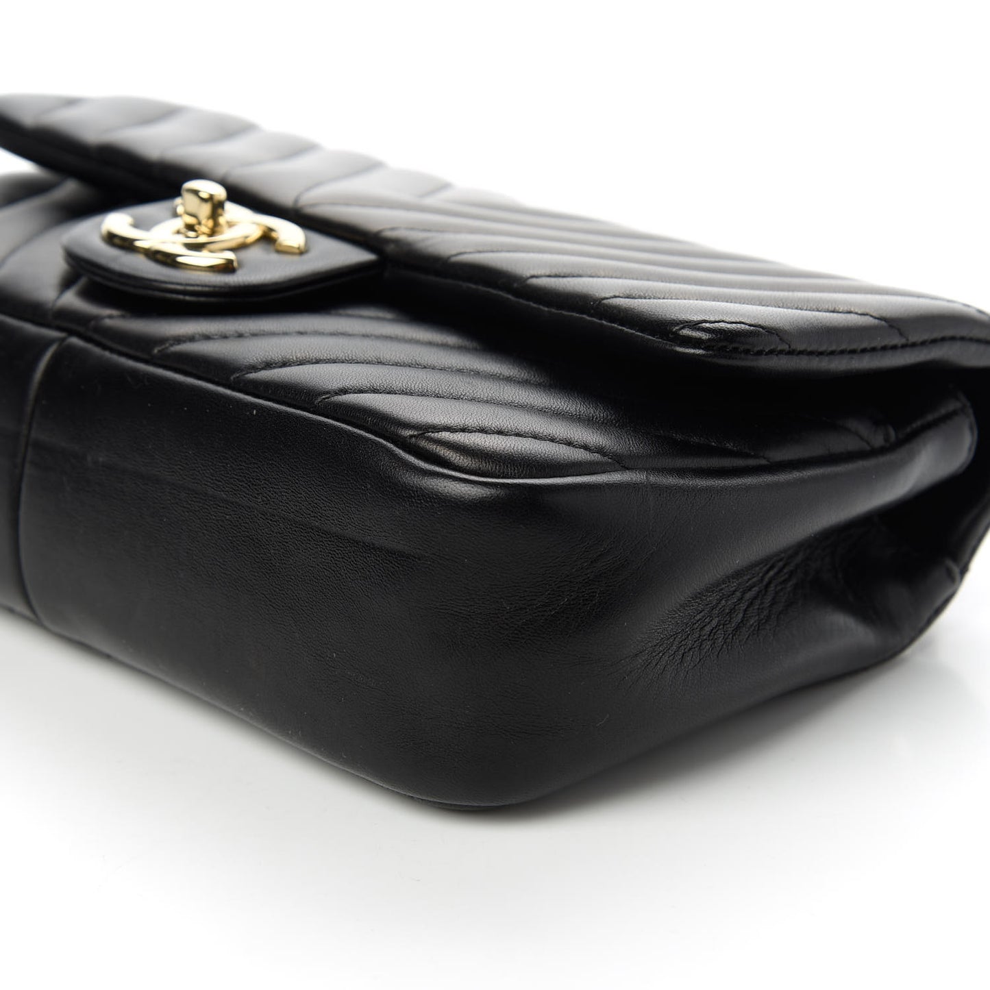 Lambskin Chevron Quilted Mini Rectangular Flap Black