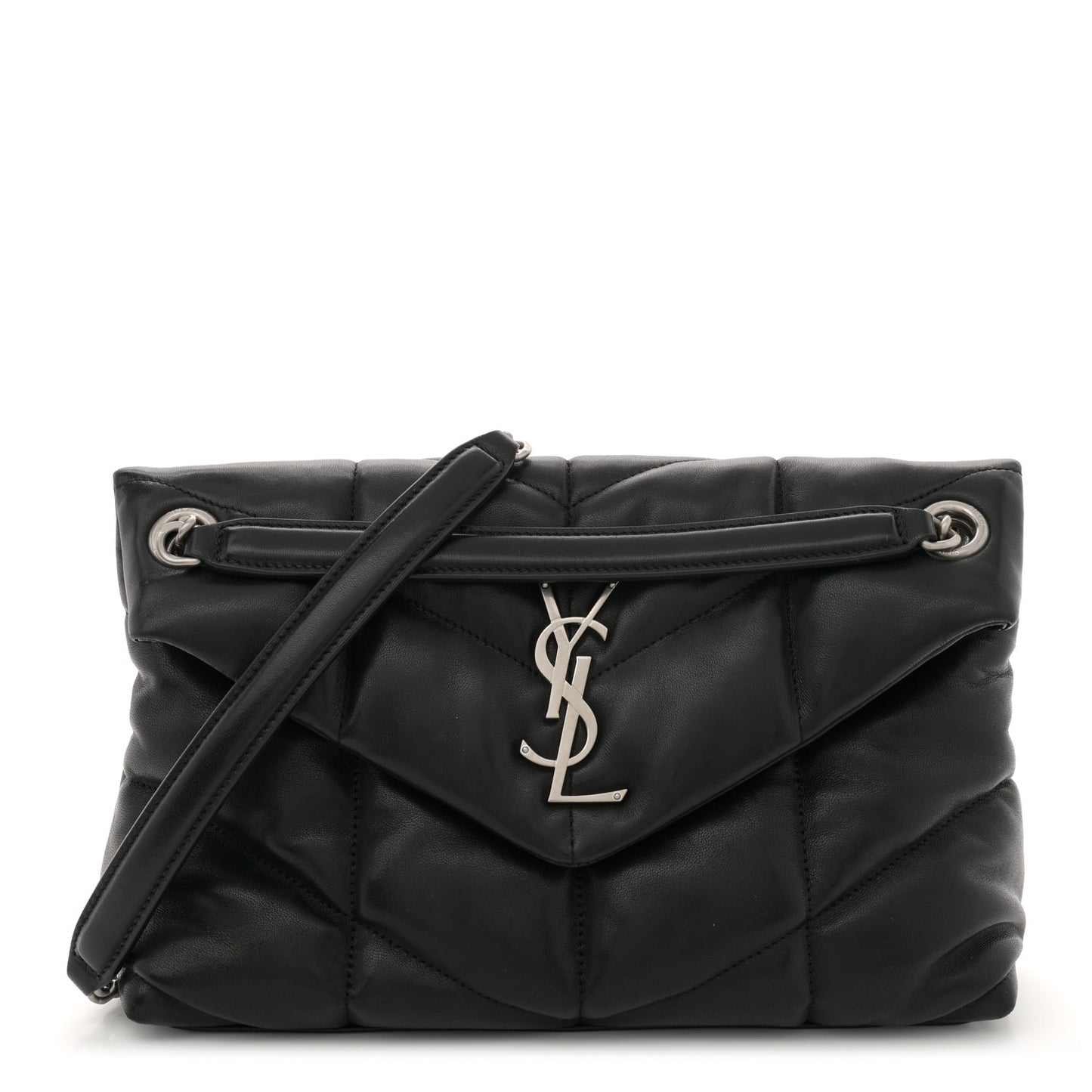 Lambskin Quilted Small Loulou Puffer Monogram Chain Satchel Black