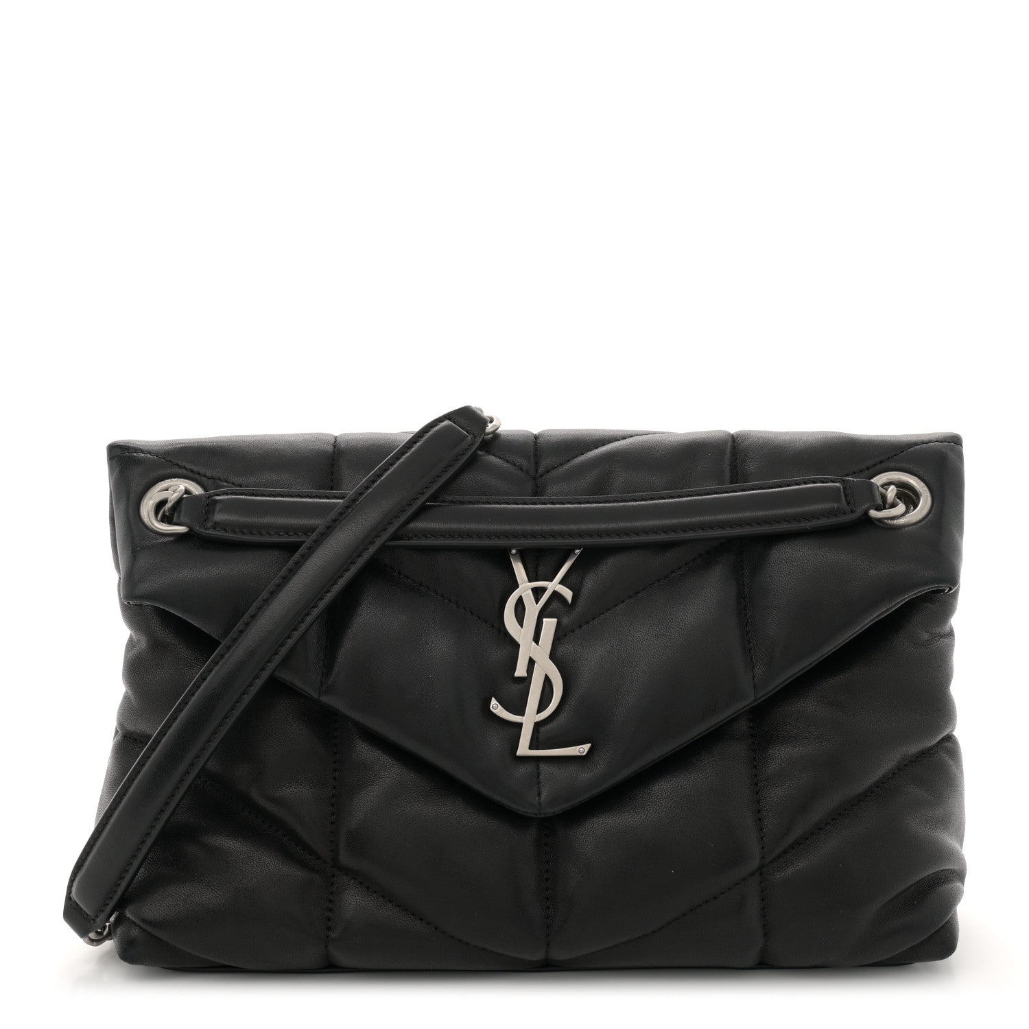 Saint Laurent Lambskin Quilted Small Loulou Puffer Monogram Chain Satchel Black 1 of 13