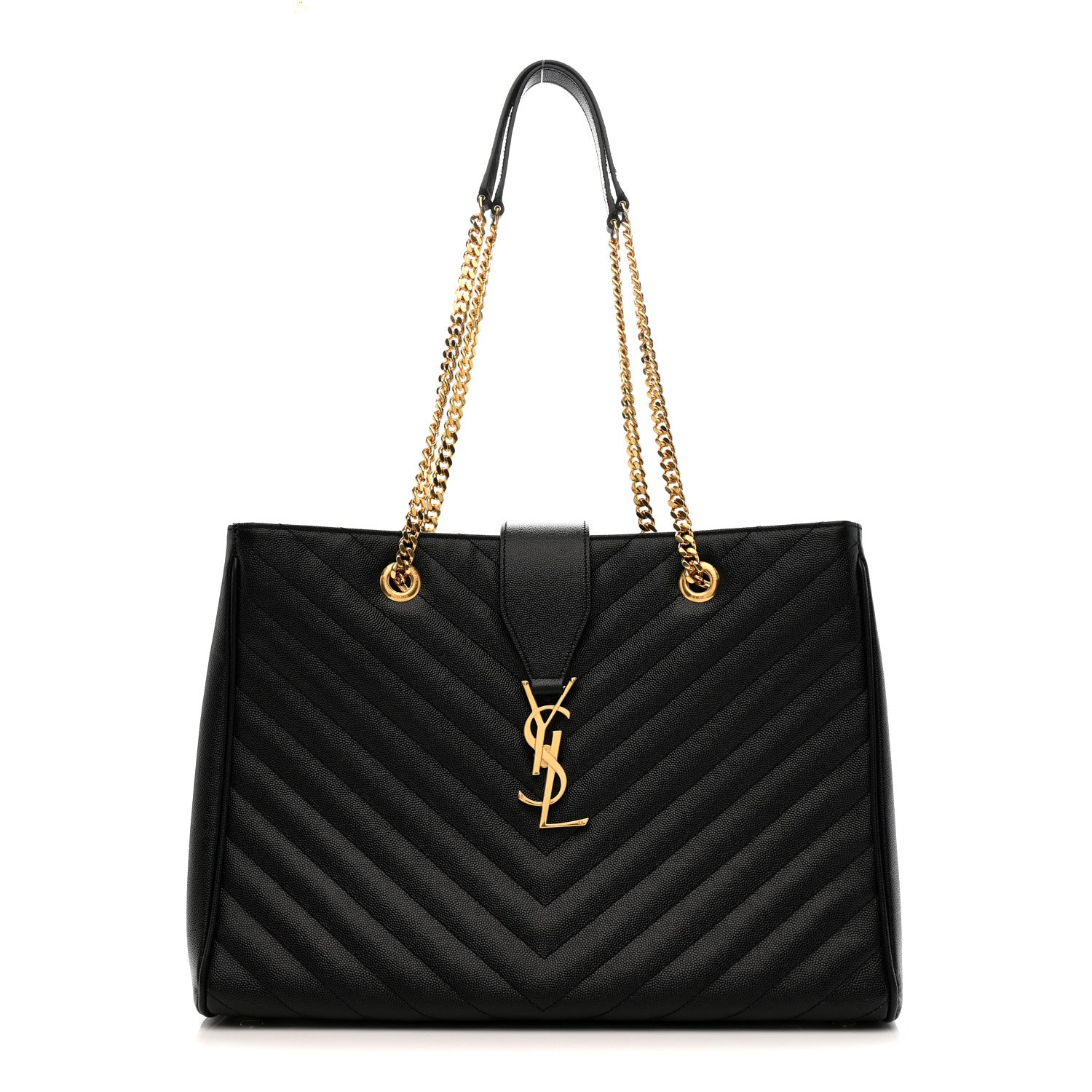 Saint Laurent Grain De Poudre Matelasse Chevron Monogram Shopping Bag Black 1 of 13