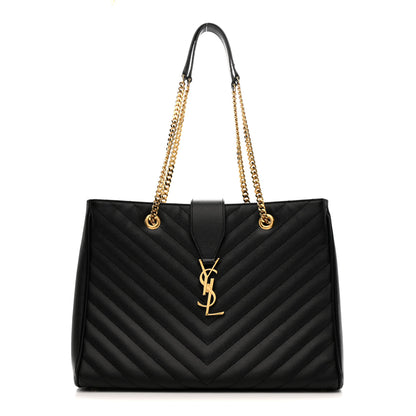 Saint Laurent Grain De Poudre Matelasse Chevron Monogram Shopping Bag Black 1 of 13