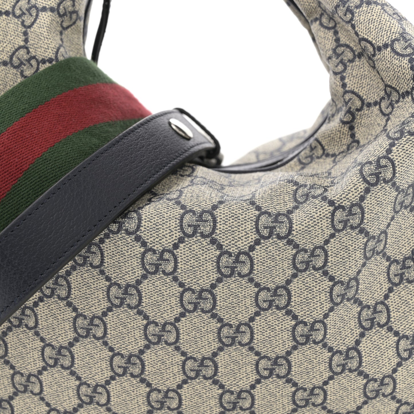 GG Supreme Monogram Textured Calfskin Web Large Attache Shoulder Bag Beige Blue