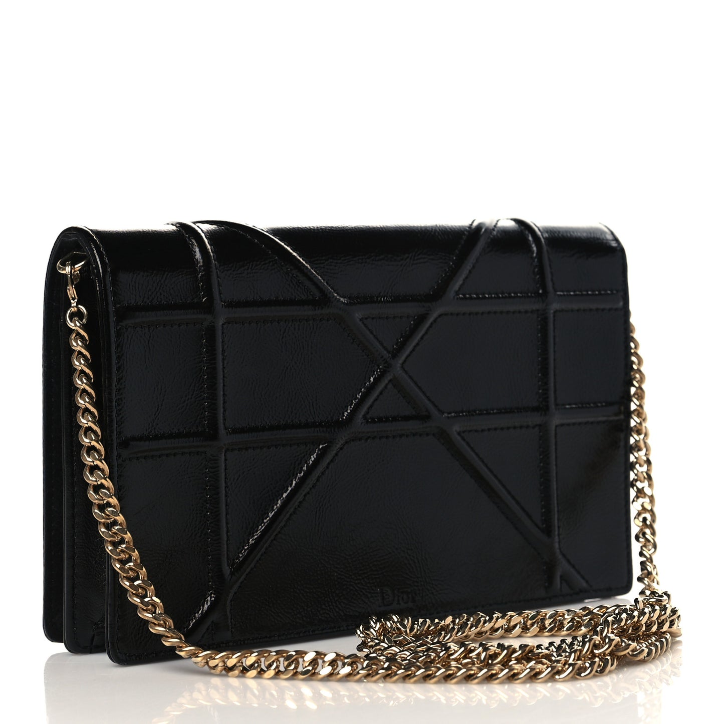 Crinkled Calfskin Diorama Wallet on Chain Pouch Black