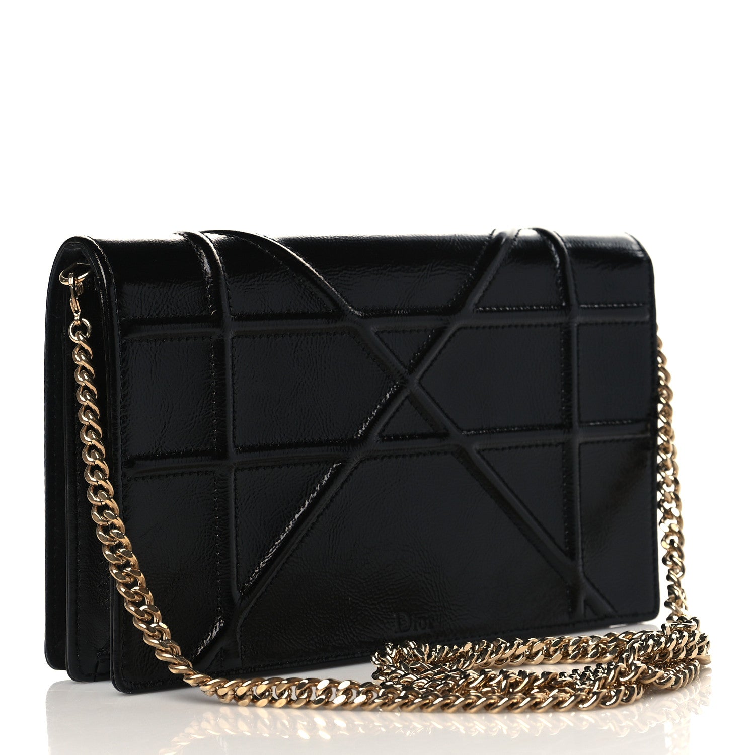 Christian Dior Crinkled Calfskin Diorama Wallet on Chain Pouch Black 2 of 10