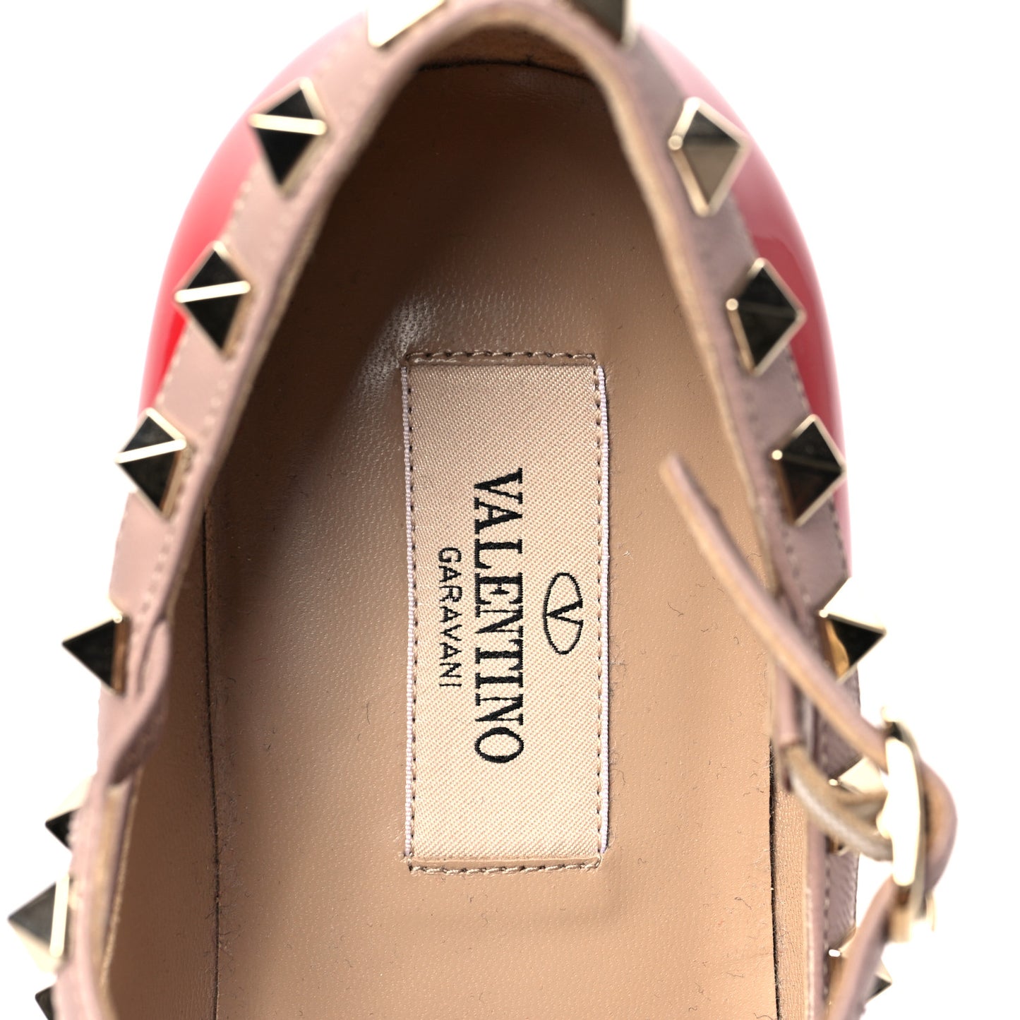 Patent Nappa Rockstud Cage Ballerina Flats 36 Rosso Valentino Poudre
