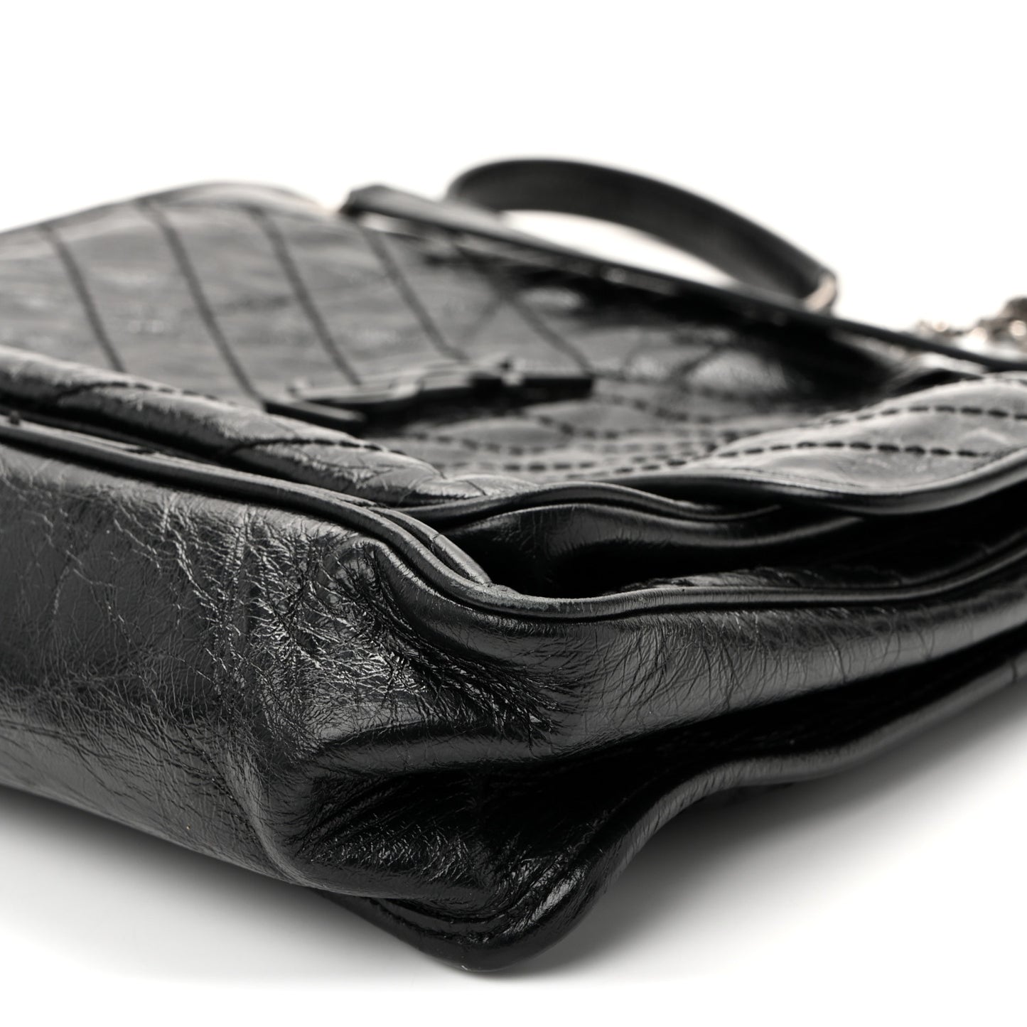 Crinkled Calfskin Matelasse Monogram Large Niki Chain Satchel Black Black