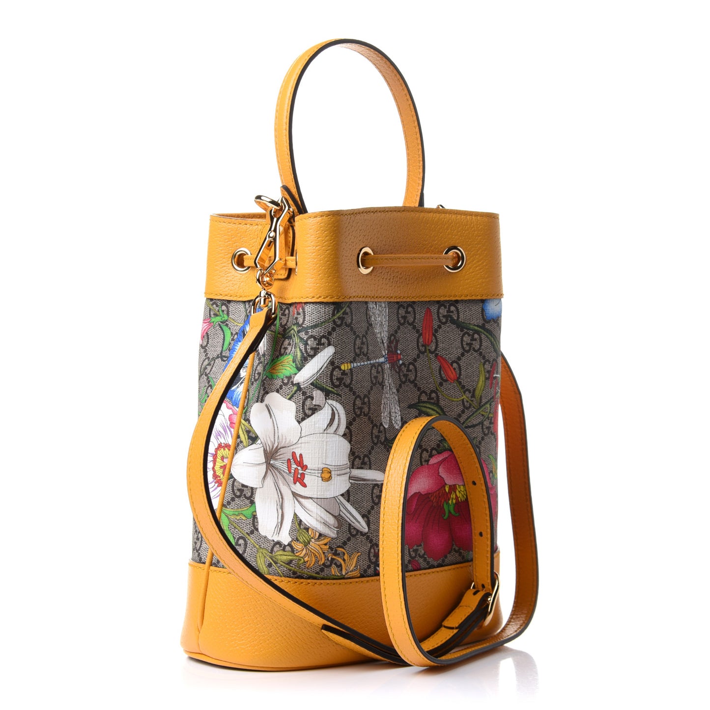 GG Supreme Monogram Flora Small Ophidia Bucket Bag Beige Multicolor Crop