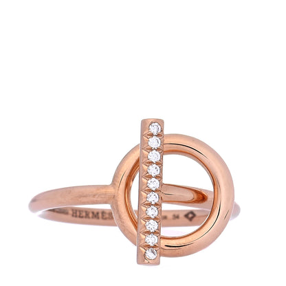 Hermes 18K Rose Gold Diamond PM Echappee Ring 54 6.75 1 of 8