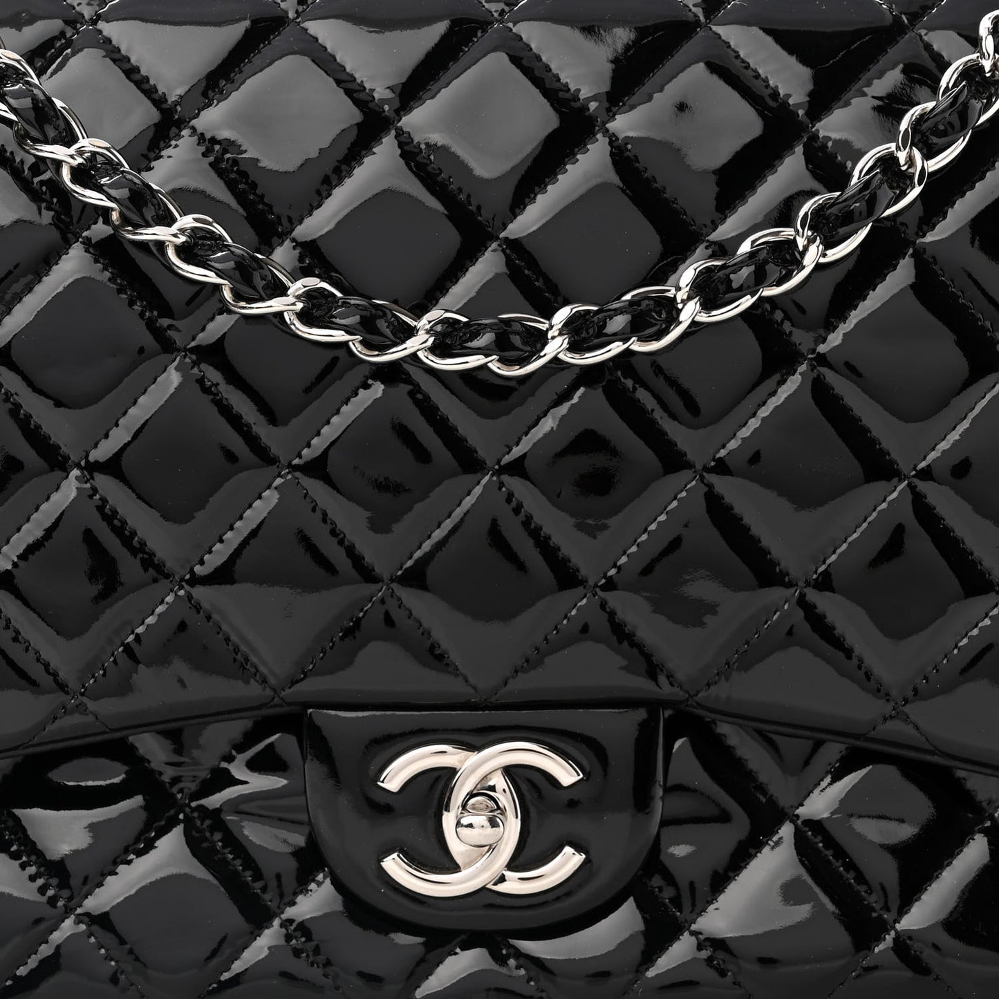 Patent Quilted Maxi Double Flap Black