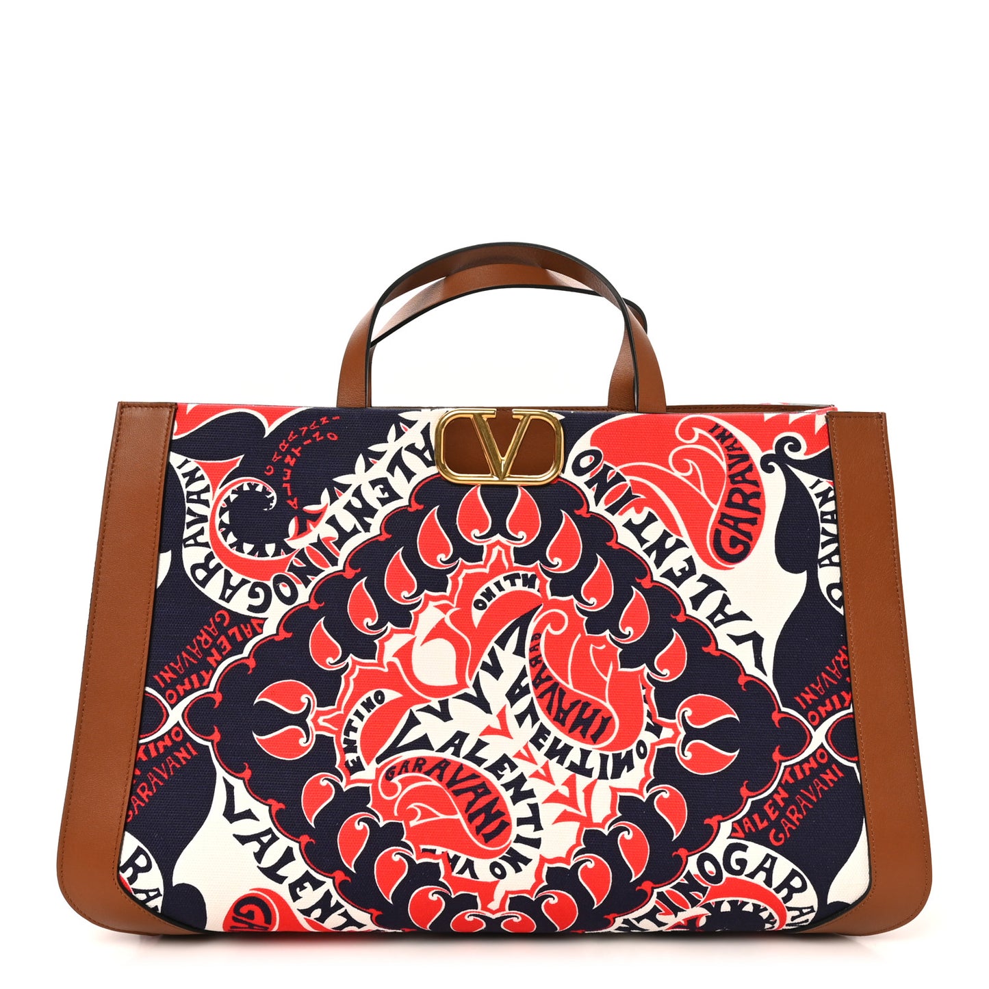 Canvas Calfskin Large Vlogo Manifesto Bandana Print Tote Red Multicolor