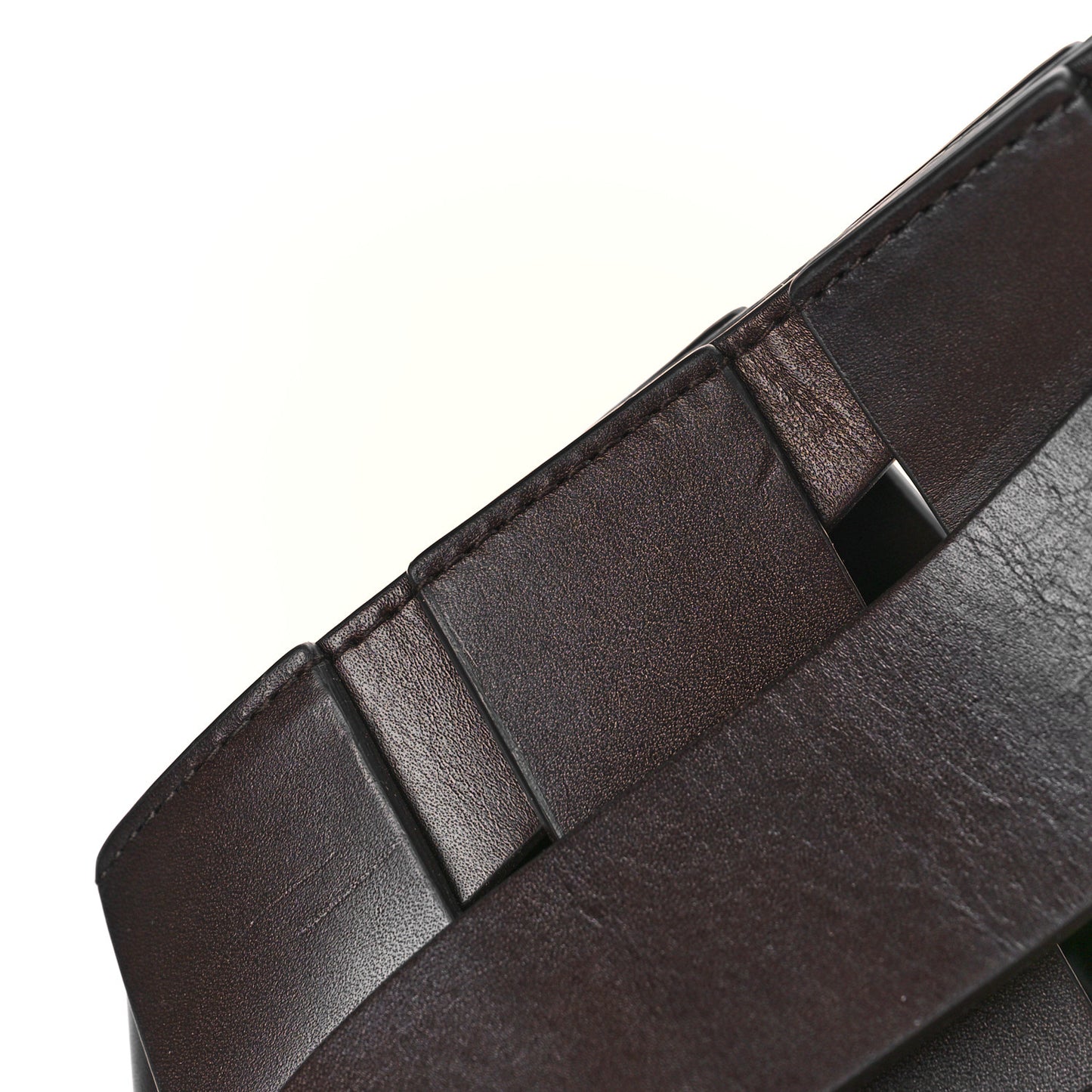 Calfskin V Woven Drawstring Tote Dark Brown