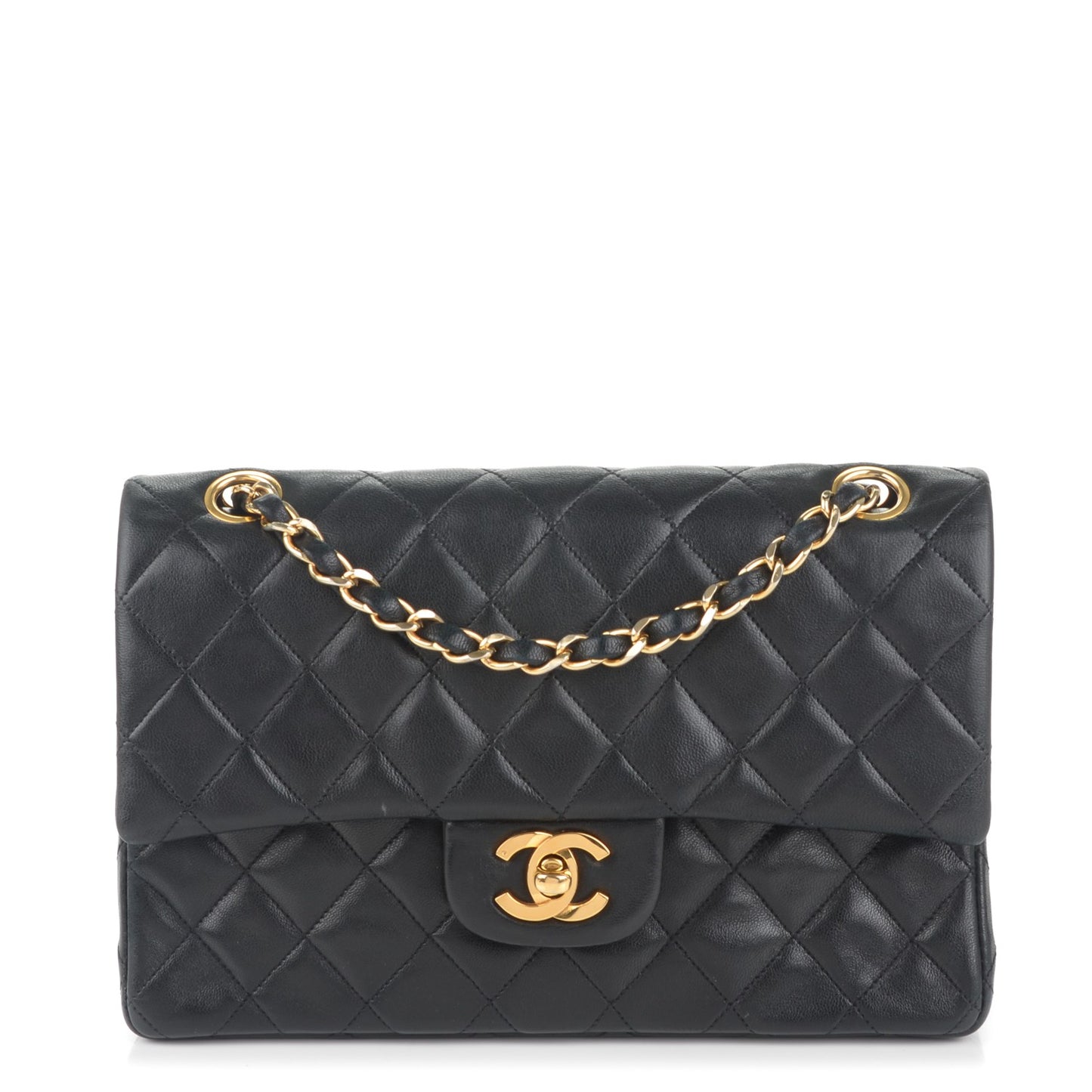 Lambskin Quilted Small Double Flap Black
