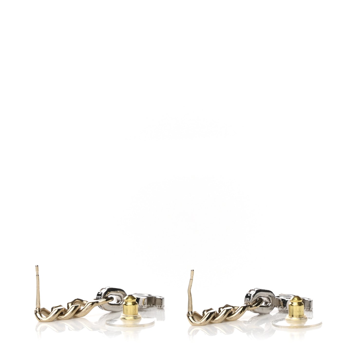 Metal Crystal CC Chain Drop Earrings Gold